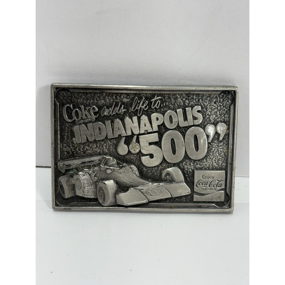 COCA-COLA Belt Buckle 1977 Indianapolis 500‎ COKE Adds Life Speedway RARE VG Vtg
